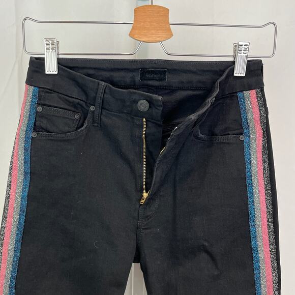 MOTHER  Size 26 High Waisted Looker Ankle Fray Jeans Guilty Glitter Racer Black - Picture 7 of 11